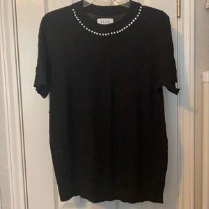 Elle Black Short Sleeve Sweater w/Jewels Sz XL